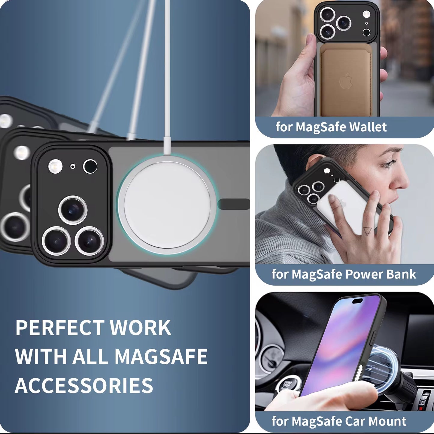 Zayco 3 in 1 Premium 6.3-Inch Matte iPhone 17 Pro case, 2 screen protectors, MagSafe Compatible, Camera lens protector, TPU Frame, Shockproof, Anti-Scratch/Fingerprint, Black colour