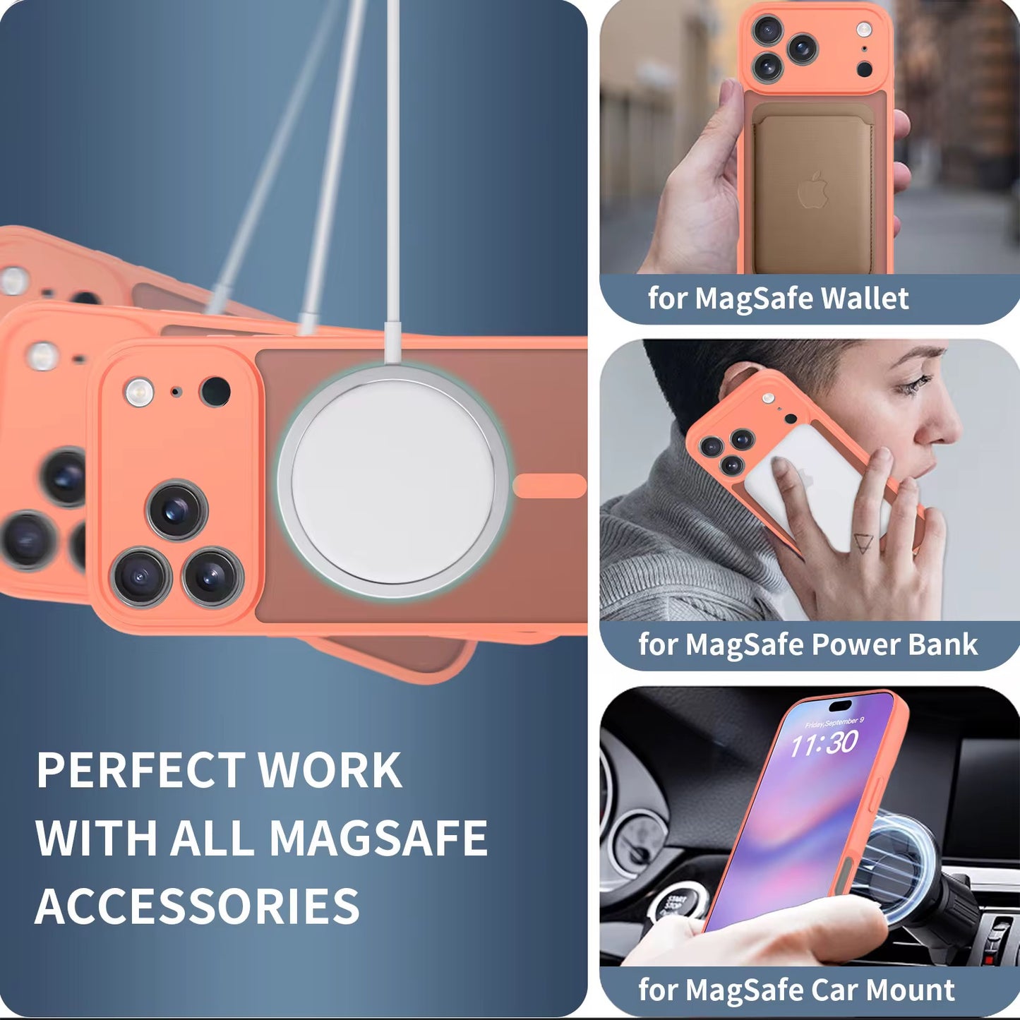 Zayco 3 in 1 Premium 6.3-Inch Matte iPhone 17 Pro case, 2 screen protectors, MagSafe Compatible, Camera lens protector, TPU Frame, Shockproof, Anti-Scratch/Fingerprint, Orange colour