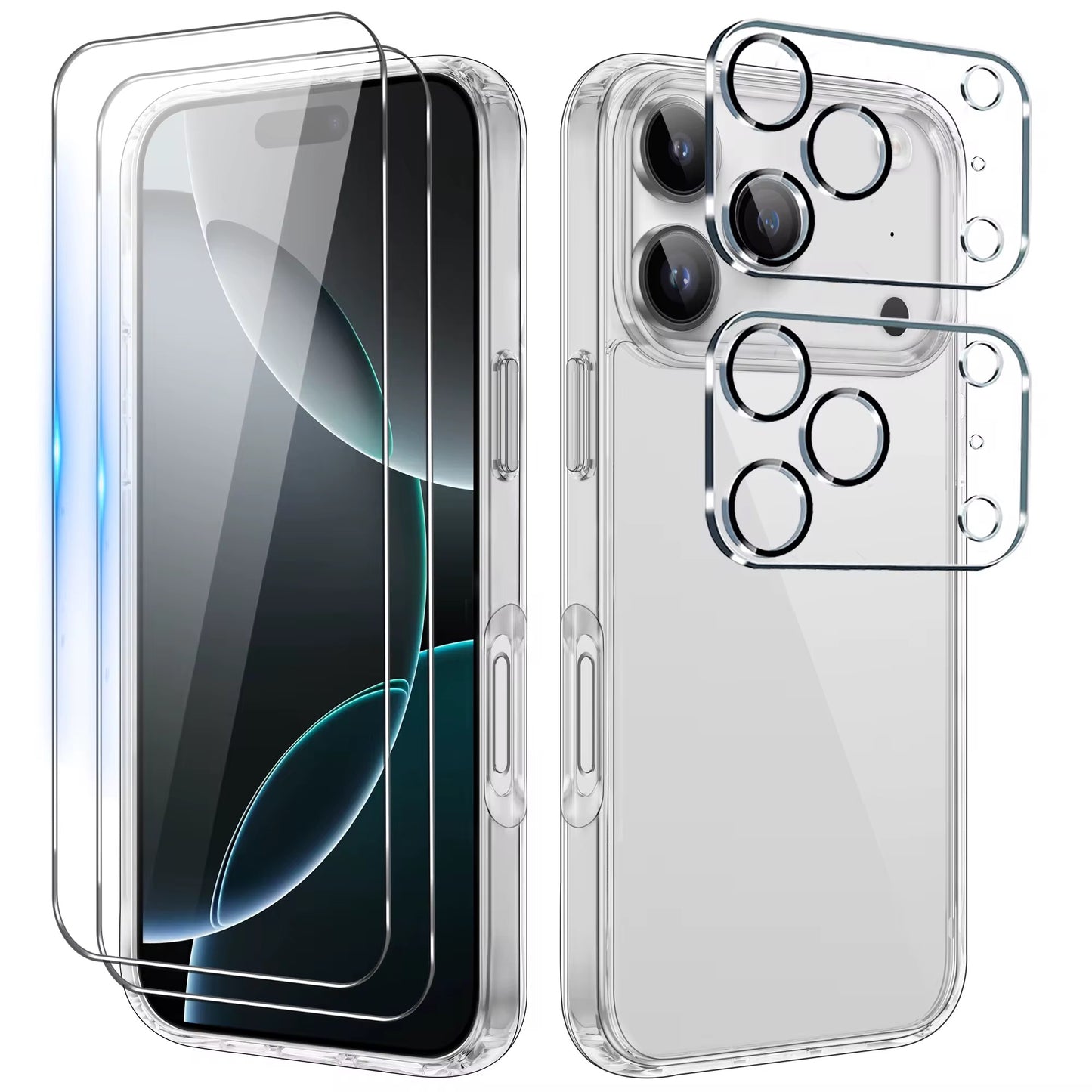 Zayco 5 in 1 Premium Crystal Clear 6.3-Inch iPhone 17 Pro Case, 2 screen protectors, 2 camera lens protectors, Strong MagSafe compatible, 2.5mm thickness, TPU bumber, Acrylic material, Anti-Scratch, Anti-fingerprint.